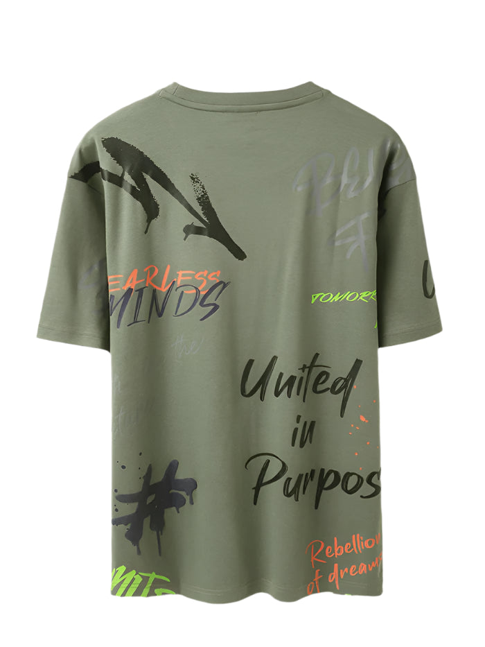 MEN&#39;S BOXY FIT ROUND NECK PRINTED T-SHIRT