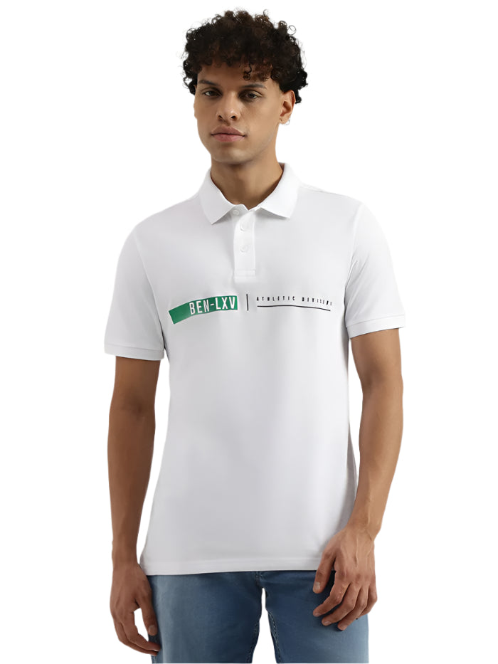 MEN'S RELAXED POLO NECK GRAPHIC PRINT T-SHIRT