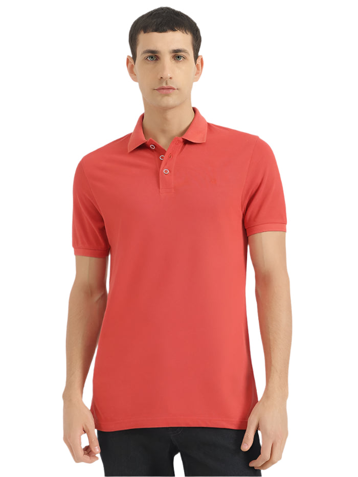 MEN'S REGULAR FIT POLO NECK SOLID T-SHIRT