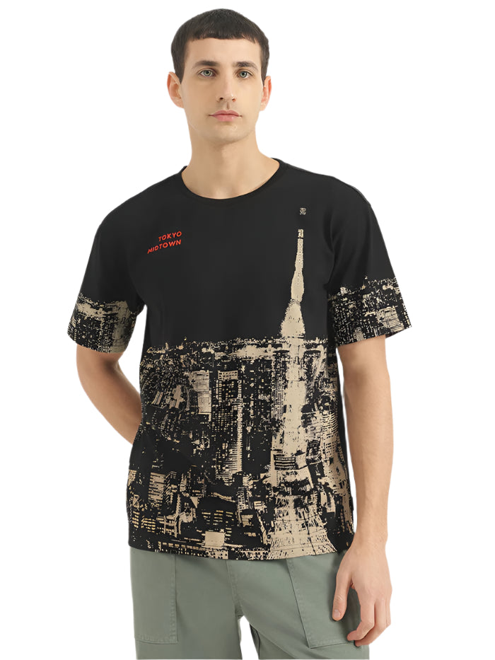 MEN'S BOXY FIT ROUND NECK PRINTED T-SHIRT