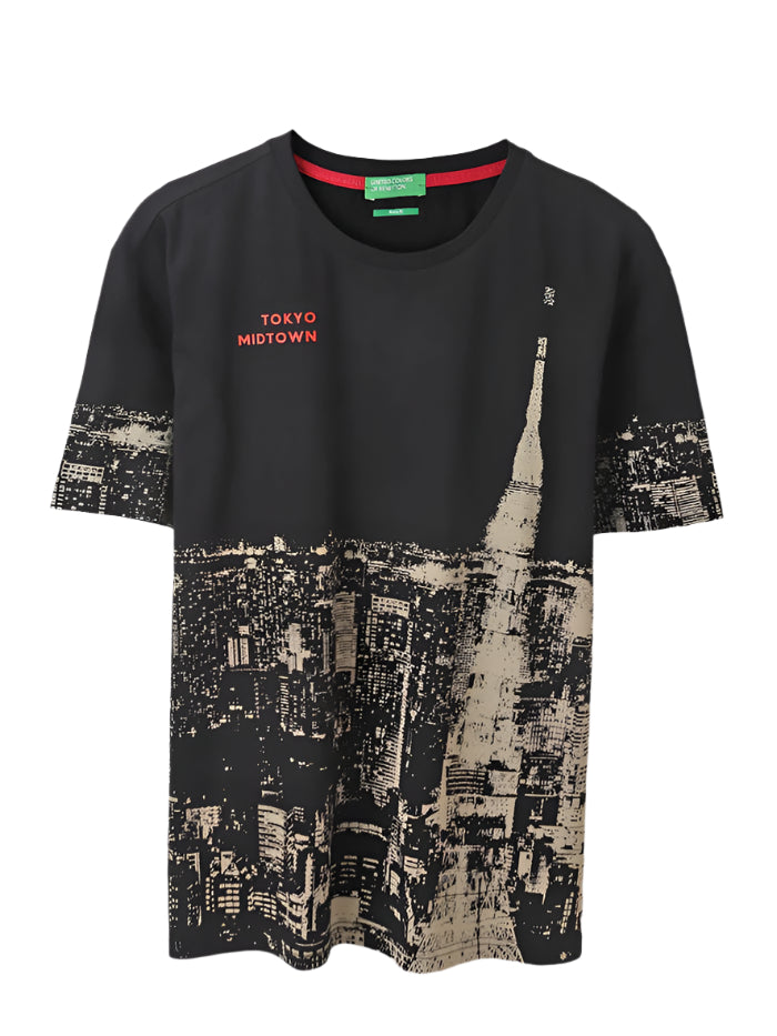 MEN&#39;S BOXY FIT ROUND NECK PRINTED T-SHIRT