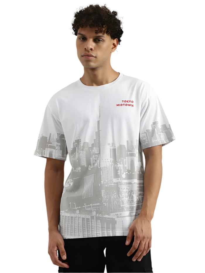 MEN'S BOXY ROUND NECK PRINTED T-SHIRT