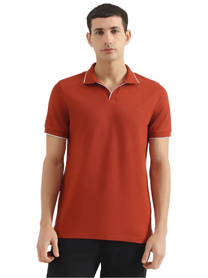 MEN'S REGULAR FIT POLO NECK SOLID T-SHIRT