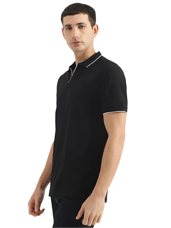 MEN'S REGULAR FIT POLO NECK SOLID T-SHIRT