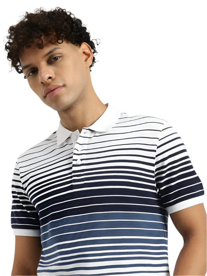 MEN&#39;S REGULAR POLO NECK STRIPED T-SHIRT