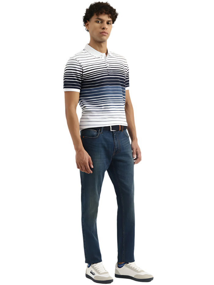 MEN&#39;S REGULAR POLO NECK STRIPED T-SHIRT