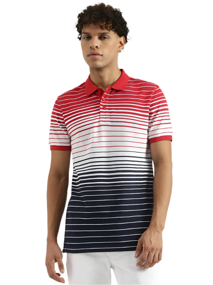 MEN'S REGULAR POLO NECK STRIPED T-SHIRT