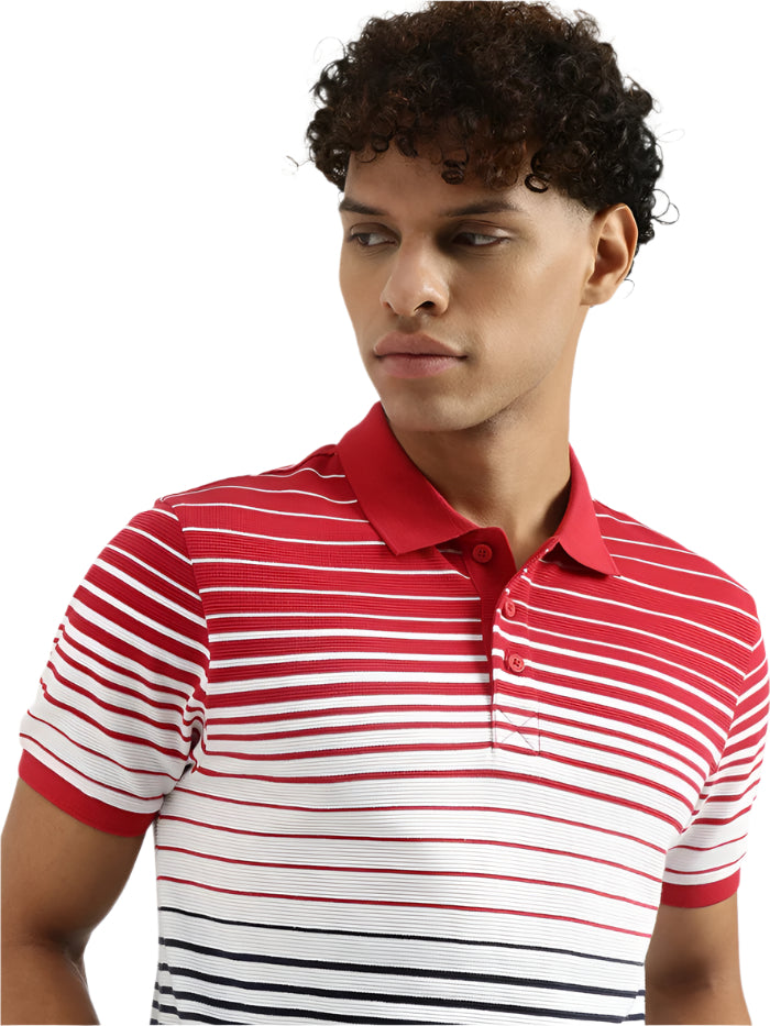 MEN&#39;S REGULAR POLO NECK STRIPED T-SHIRT