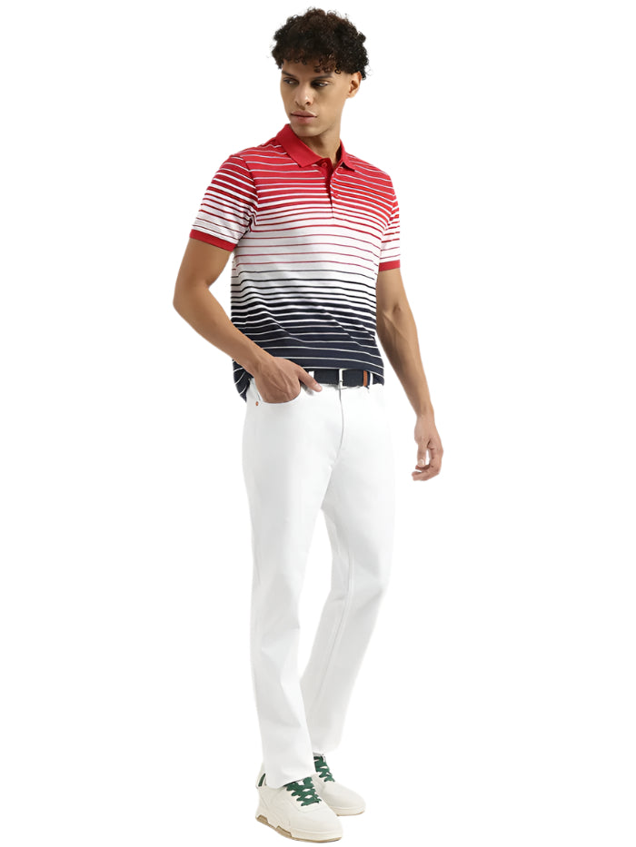 MEN&#39;S REGULAR POLO NECK STRIPED T-SHIRT