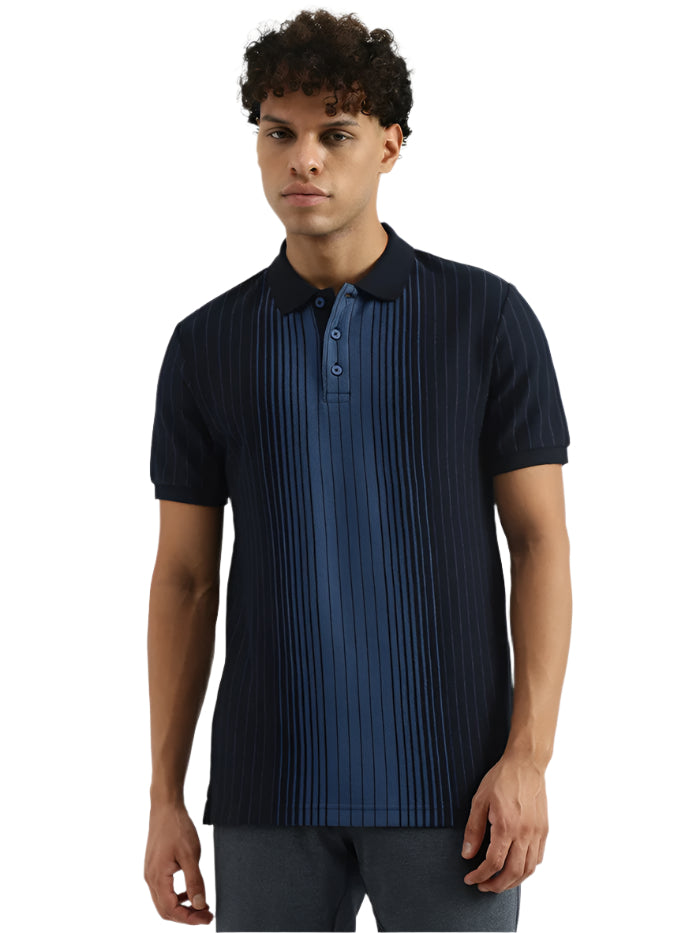 MEN'S REGULAR POLO NECK STRIPED T-SHIRT