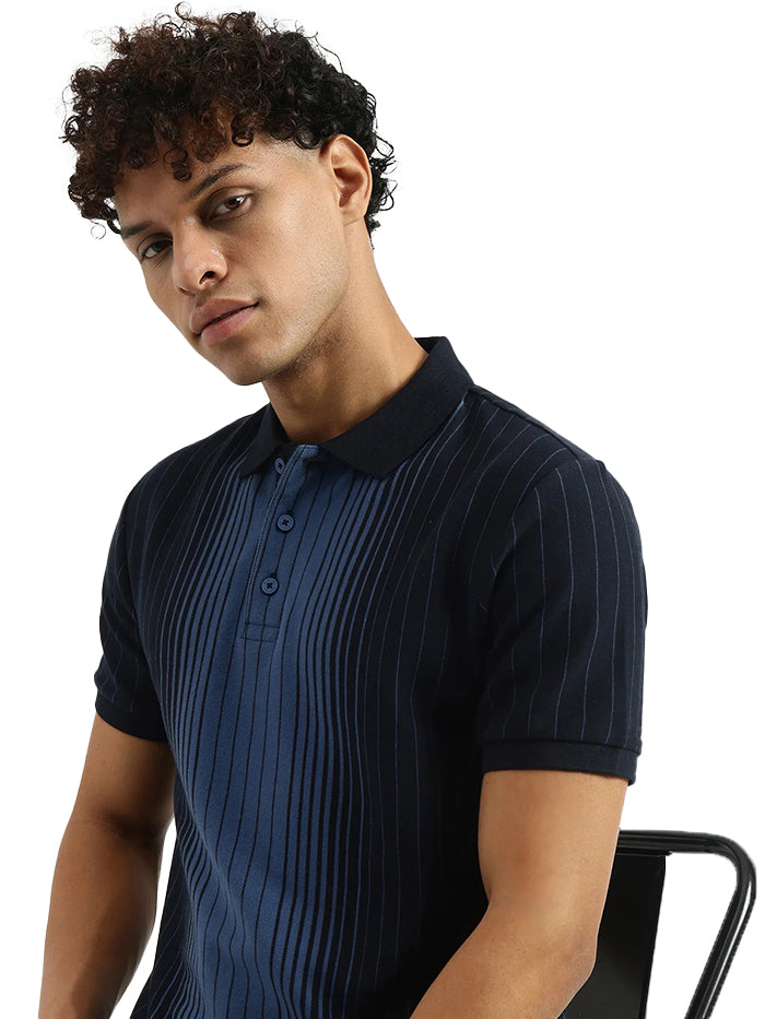 MEN&#39;S REGULAR POLO NECK STRIPED T-SHIRT