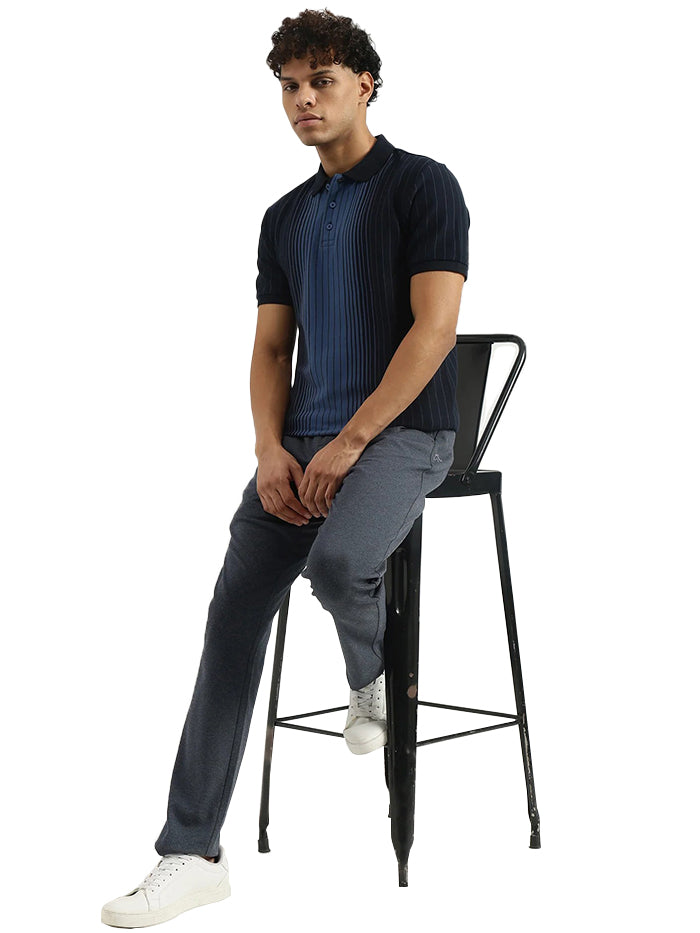 MEN&#39;S REGULAR POLO NECK STRIPED T-SHIRT