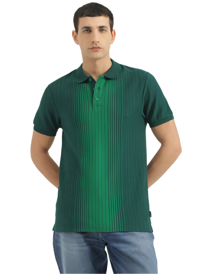 MEN'S REGULAR FIT POLO NECK STRIPED T-SHIRT