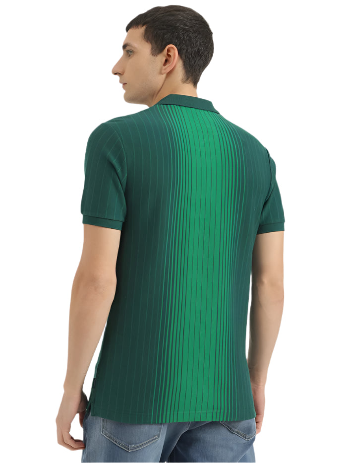 MEN'S REGULAR FIT POLO NECK STRIPED T-SHIRT