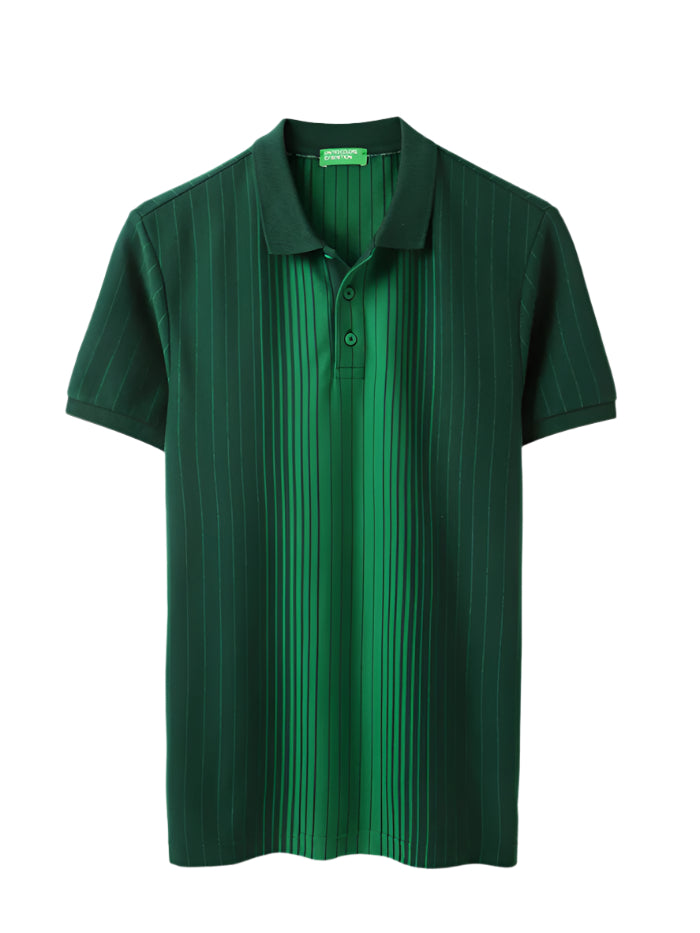 MEN&#39;S REGULAR FIT POLO NECK STRIPED T-SHIRT