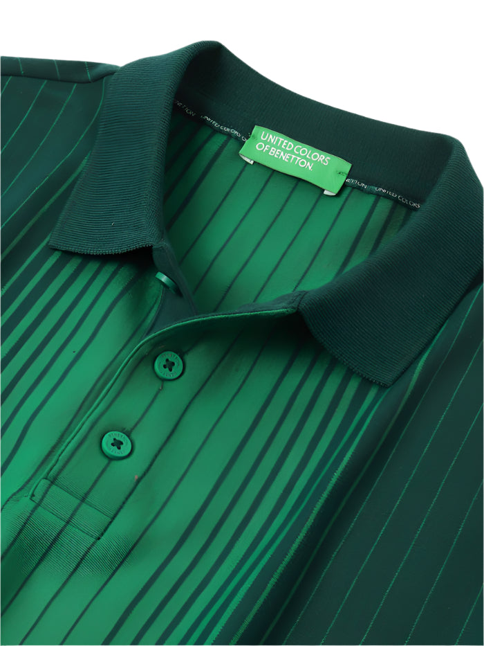 MEN&#39;S REGULAR FIT POLO NECK STRIPED T-SHIRT