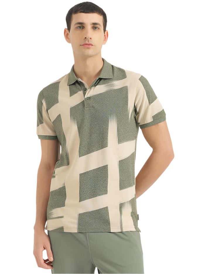 MEN'S REGULAR FIT POLO NECK PRINTED T-SHIRT