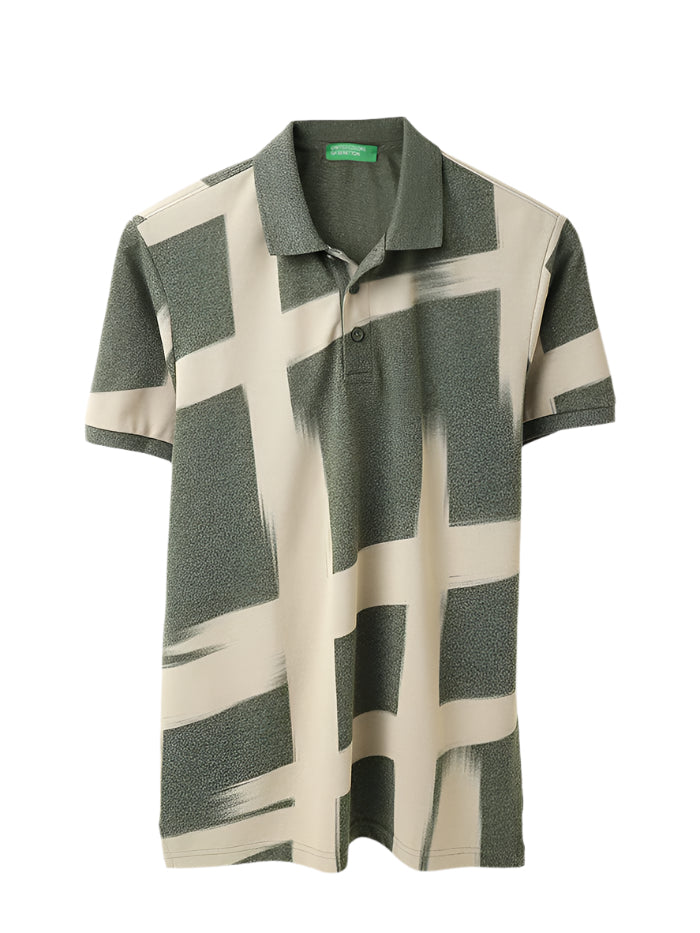 MEN&#39;S REGULAR FIT POLO NECK PRINTED T-SHIRT