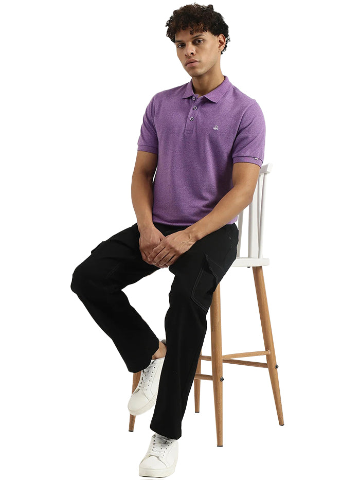 MEN&#39;S REGULAR POLO NECK SOLID T-SHIRT