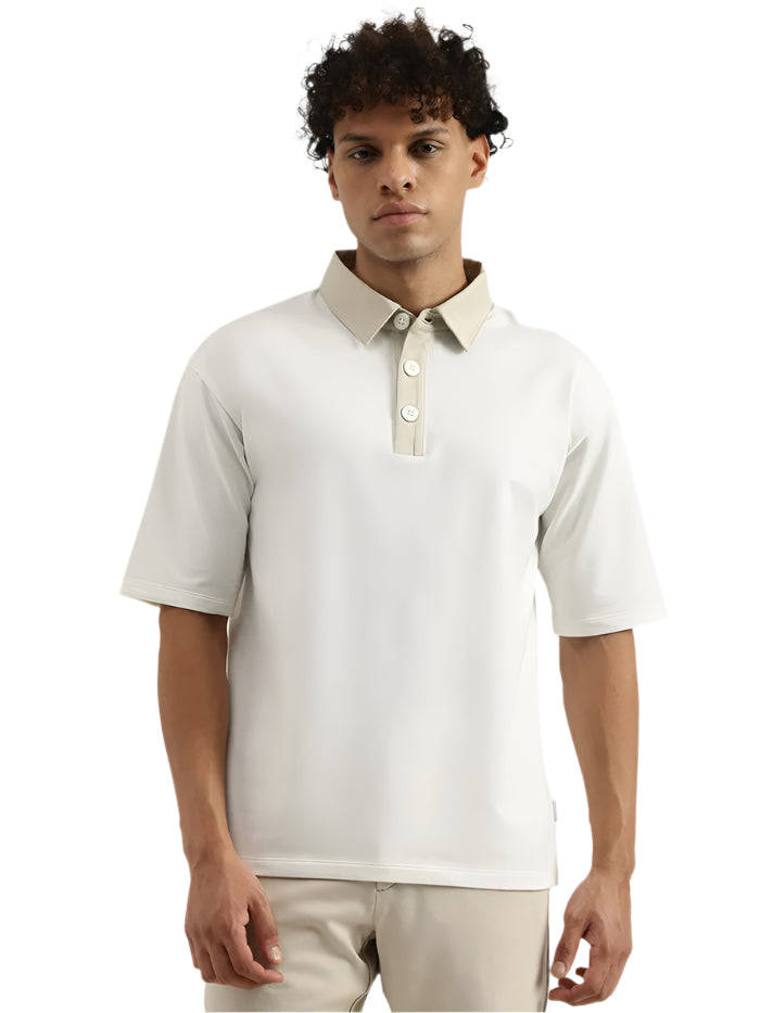 MEN'S OVERSIZED POLO NECK SOLID T-SHIRT