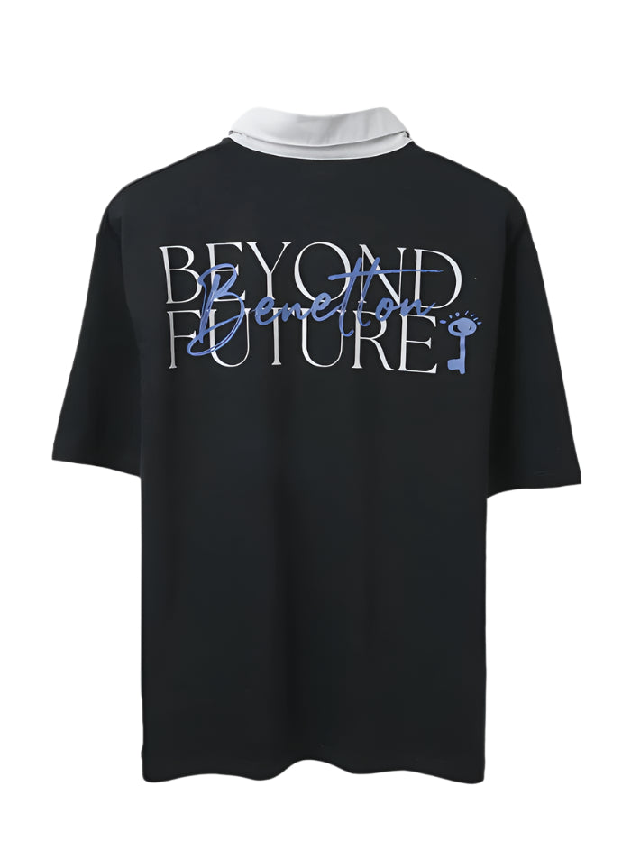 MEN&#39;S OVERSIZED FIT POLO NECK PRINTED T-SHIRT