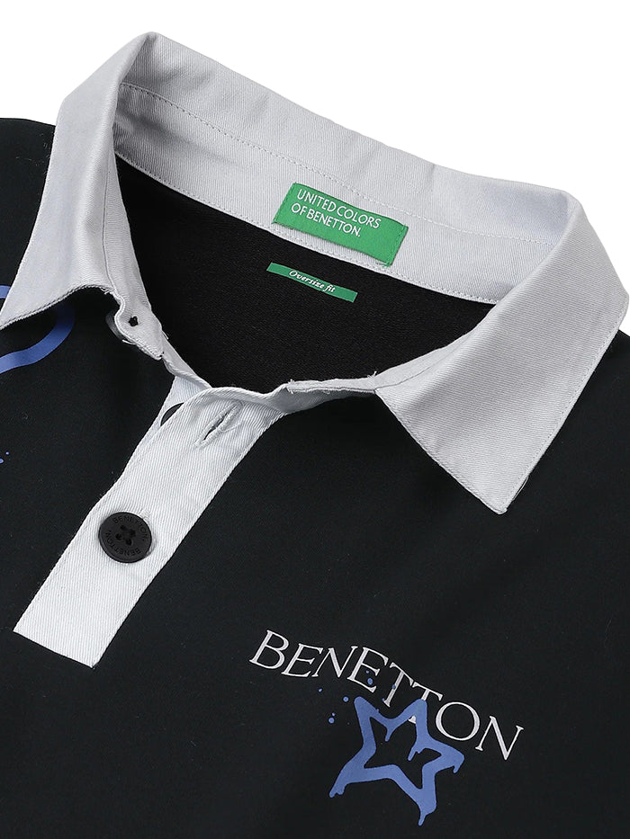 MEN&#39;S OVERSIZED FIT POLO NECK PRINTED T-SHIRT