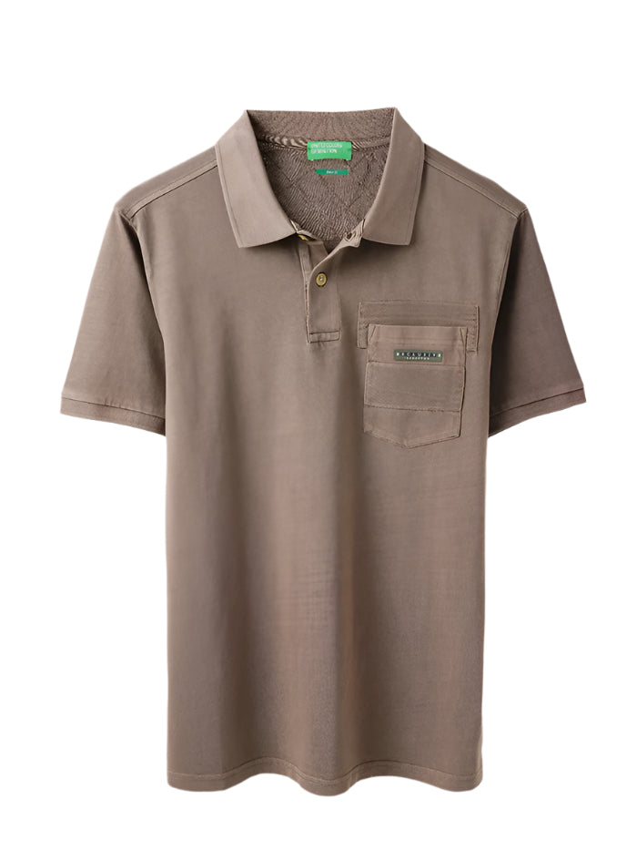 MEN&#39;S RELAXED FIT POLO NECK SOLID T-SHIRT