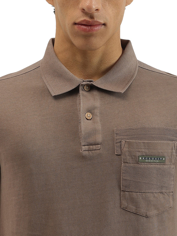 MEN&#39;S RELAXED FIT POLO NECK SOLID T-SHIRT