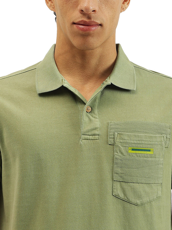 MEN&#39;S RELAXED FIT POLO NECK SOLID T-SHIRT