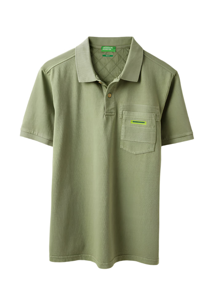 MEN&#39;S RELAXED FIT POLO NECK SOLID T-SHIRT