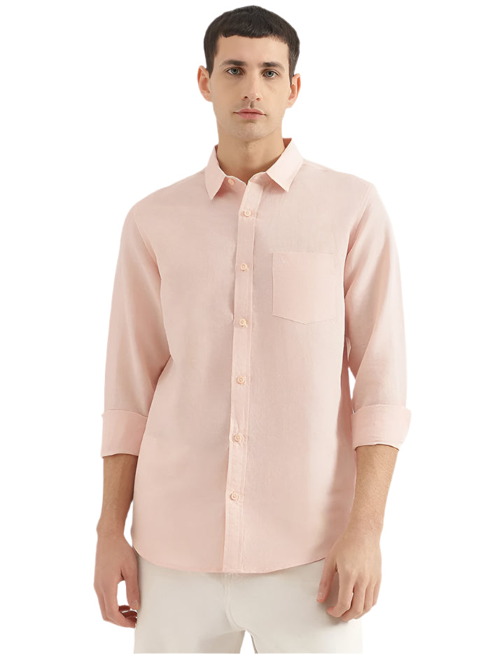 MEN'S REGULAR FIT SPREAD COLLAR SOLID SHIRT
