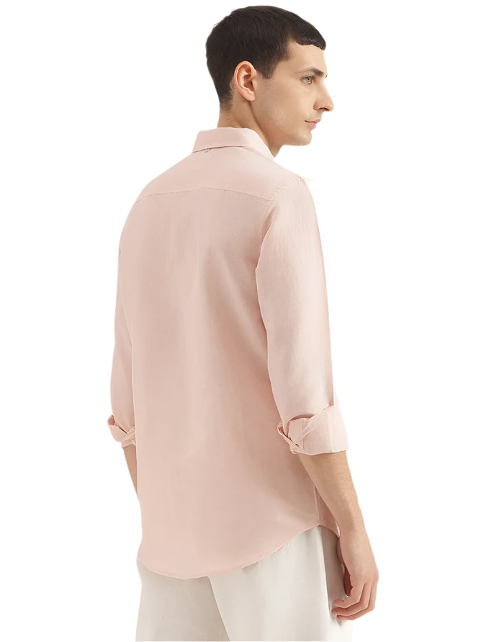 MEN'S REGULAR FIT SPREAD COLLAR SOLID SHIRT