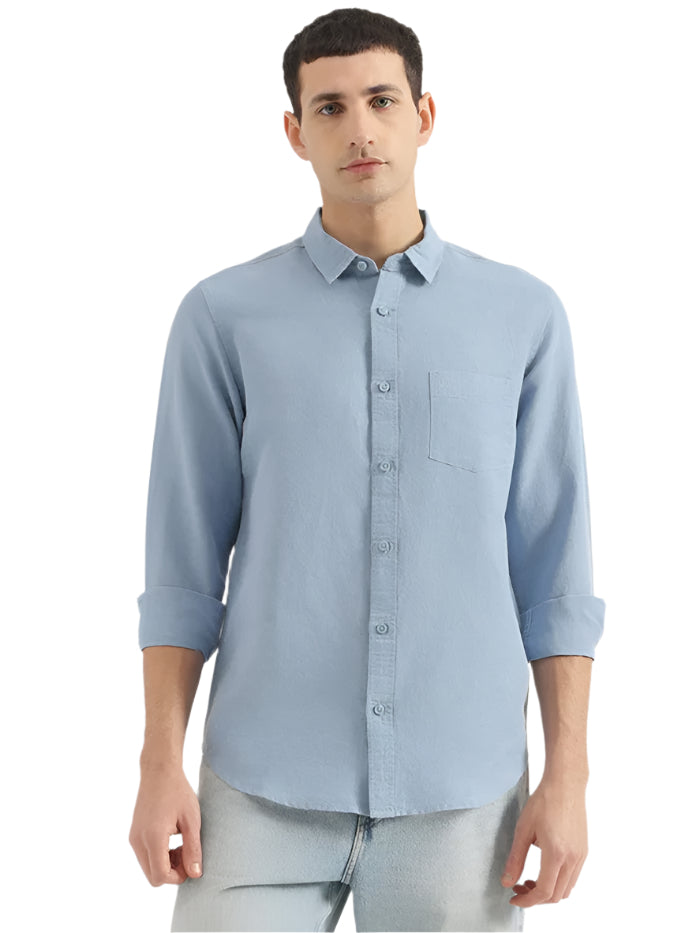 MEN'S REGULAR FIT SPREAD COLLAR SOLID SHIRT
