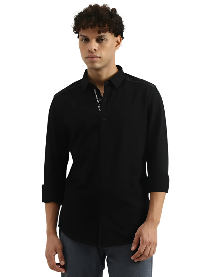 MEN'S SLIM SPREAD COLLAR SOLID SHIRT