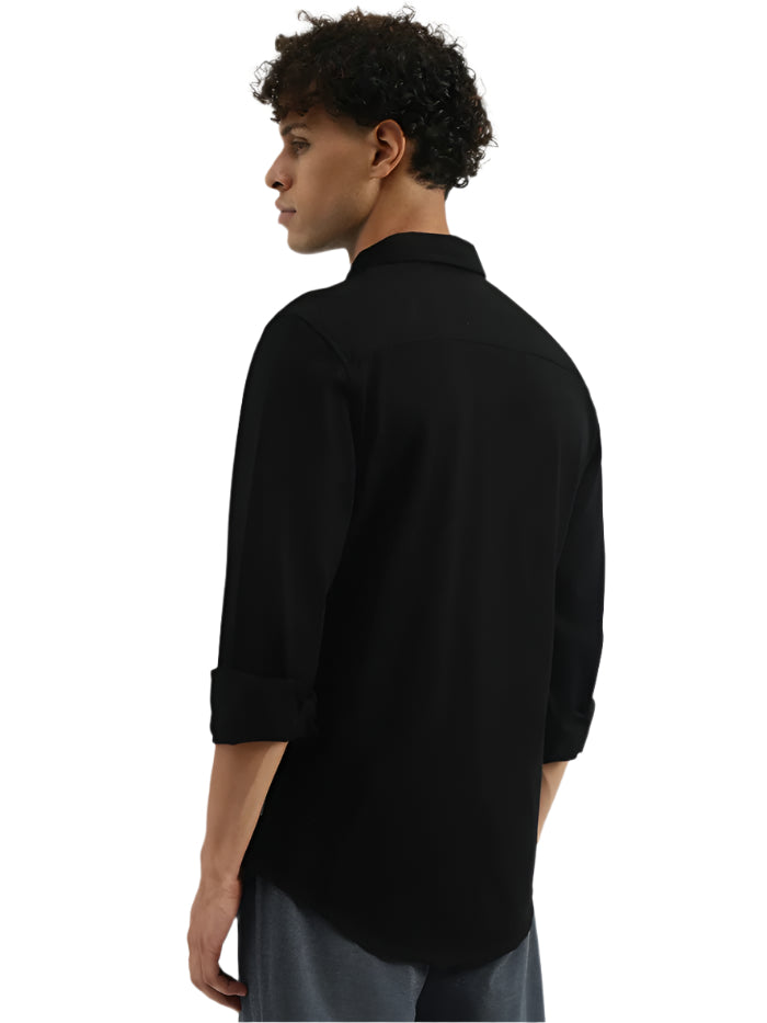 MEN'S SLIM SPREAD COLLAR SOLID SHIRT