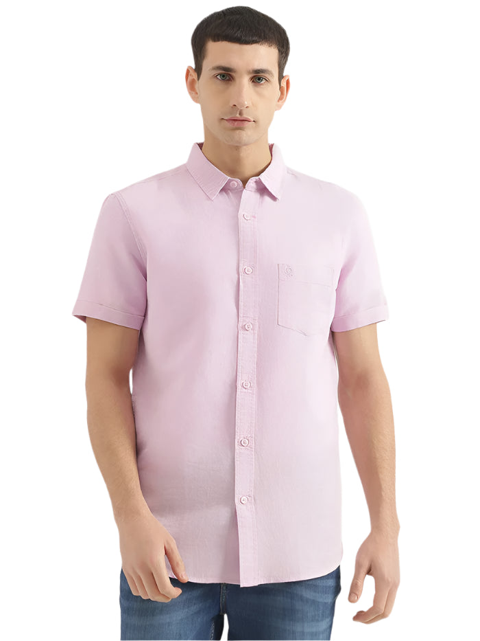 MEN'S REGULAR FIT SPREAD COLLAR SOLID SHIRT