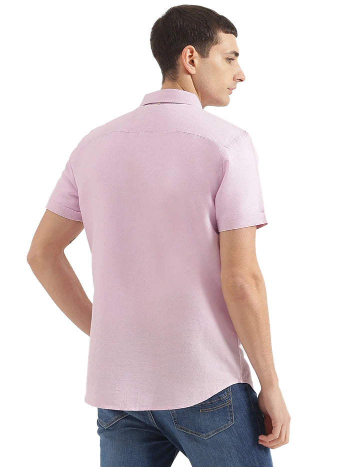 MEN'S REGULAR FIT SPREAD COLLAR SOLID SHIRT