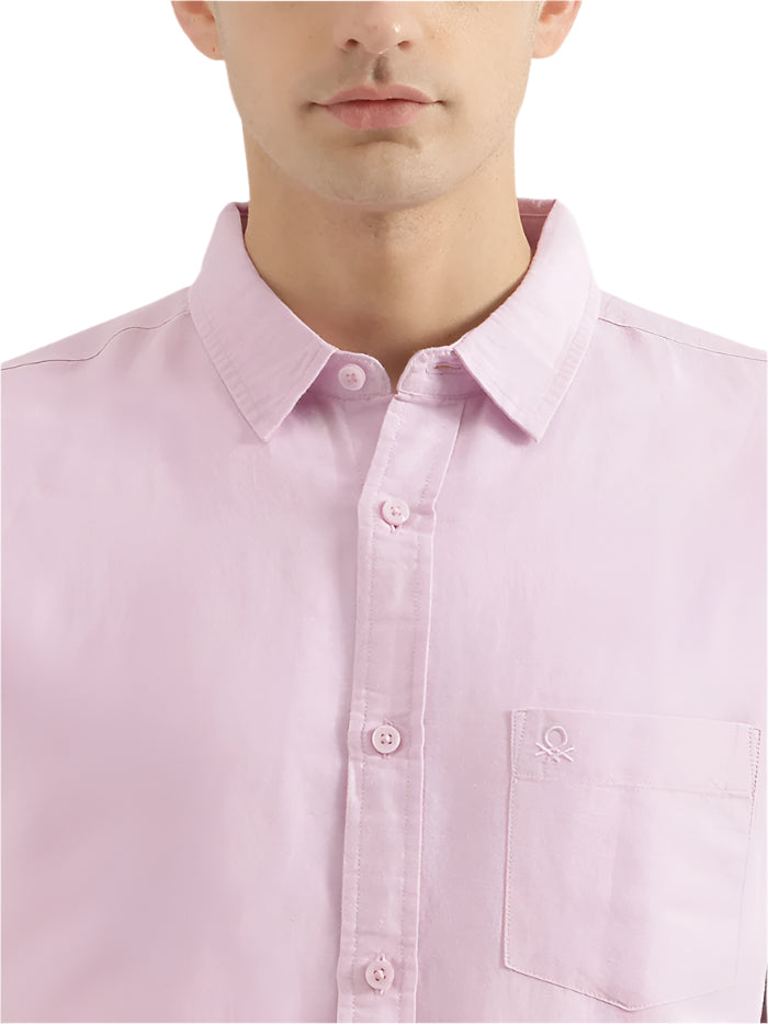 MEN&#39;S REGULAR FIT SPREAD COLLAR SOLID SHIRT