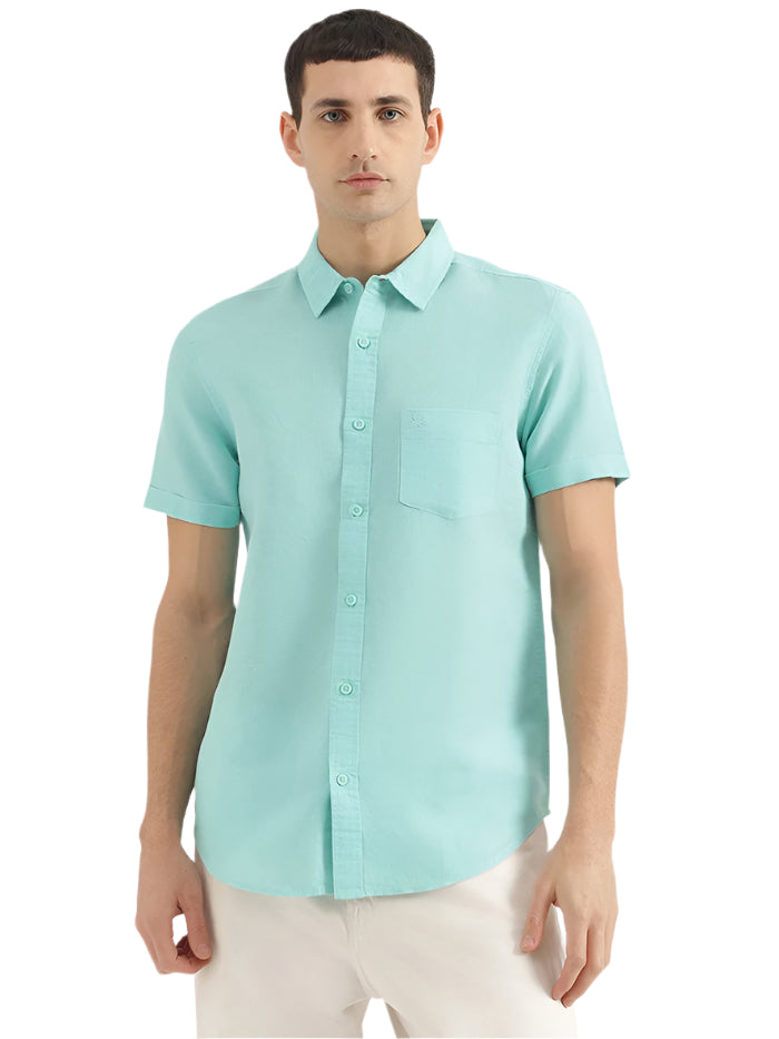 MEN'S REGULAR FIT SPREAD COLLAR SOLID SHIRT