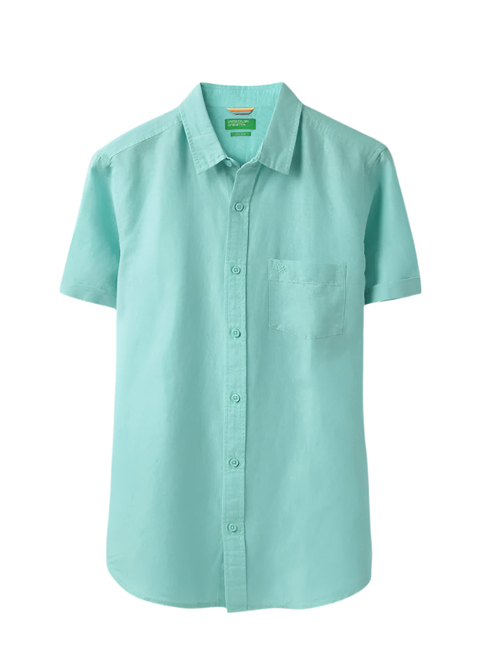 MEN&#39;S REGULAR FIT SPREAD COLLAR SOLID SHIRT