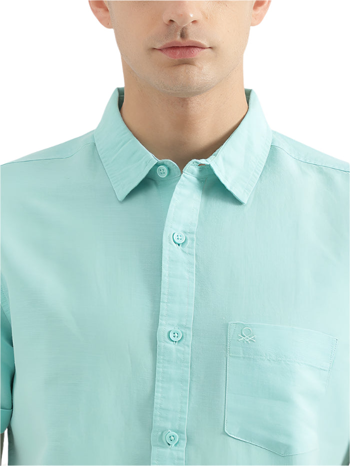 MEN&#39;S REGULAR FIT SPREAD COLLAR SOLID SHIRT