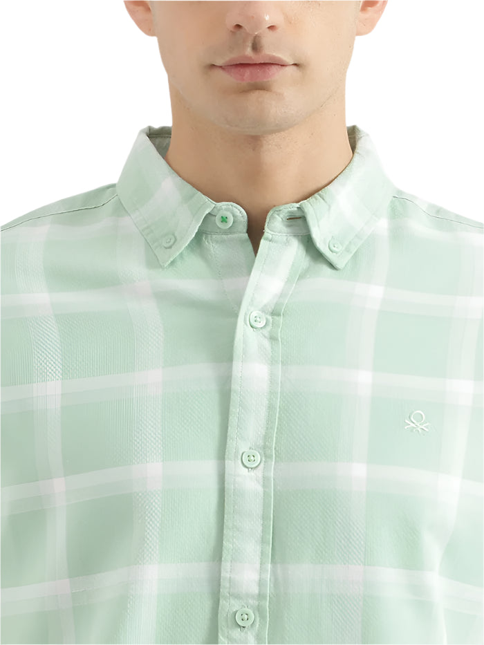 MEN&#39;S REGULAR FIT BUTTON DOWN COLLAR CHECKERED SHIRT