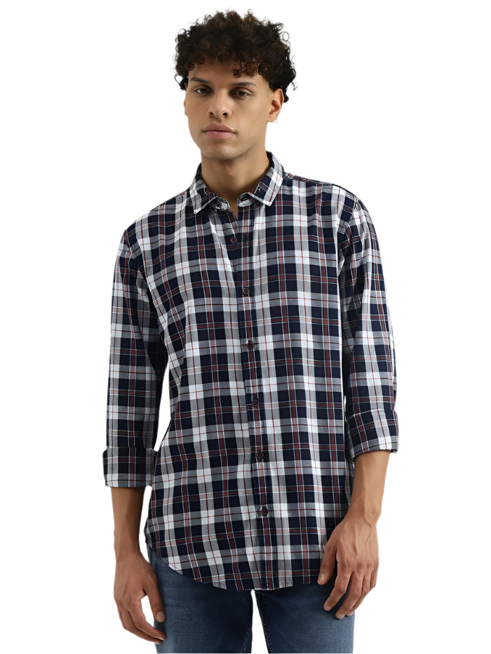MEN'S REGULAR SPREAD COLLAR CHECKERED SHIRT
