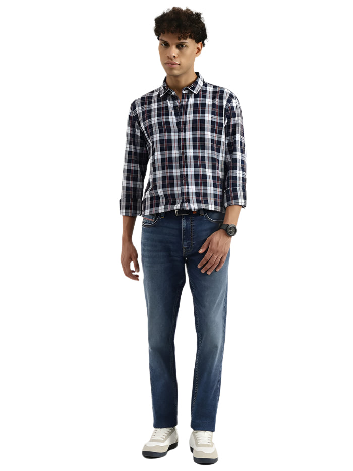 MEN&#39;S REGULAR SPREAD COLLAR CHECKERED SHIRT