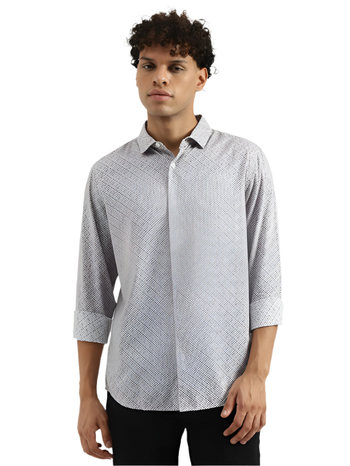 MEN'S REGULAR SEMI-CUTAWAY GEOMETRIC PRINT SHIRT
