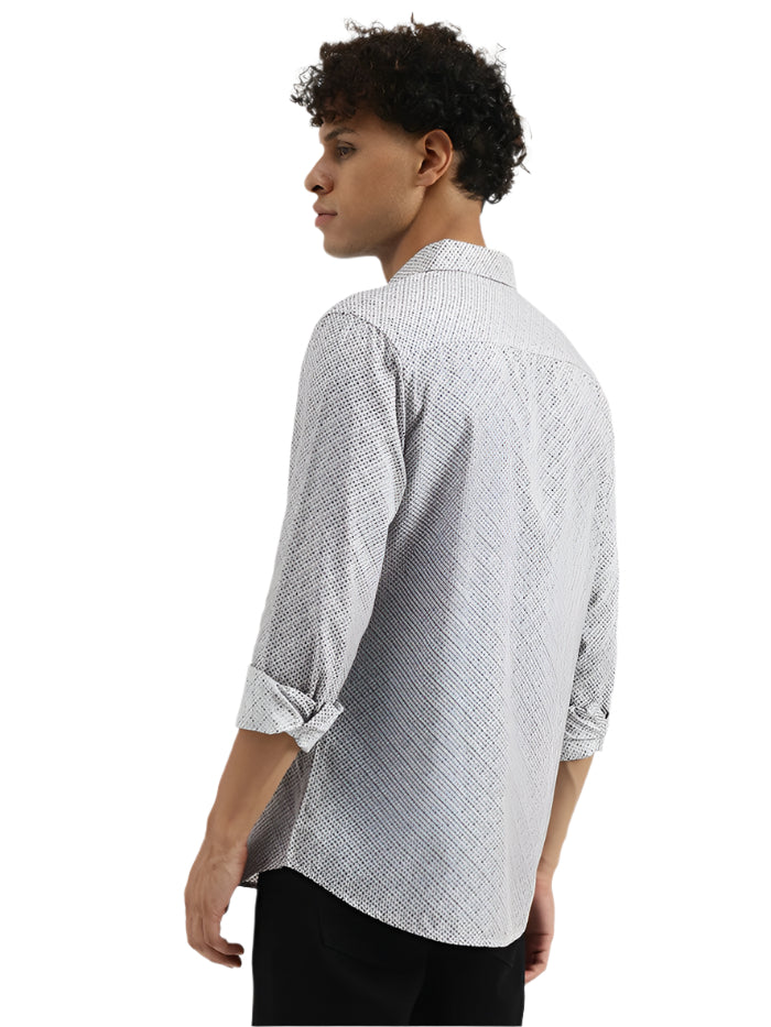 MEN'S REGULAR SEMI-CUTAWAY GEOMETRIC PRINT SHIRT