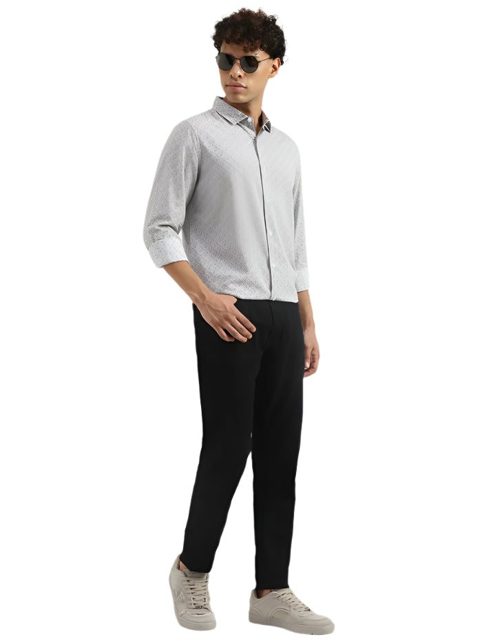 MEN&#39;S REGULAR SEMI-CUTAWAY GEOMETRIC PRINT SHIRT