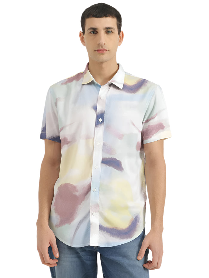 MEN'S RELAXED FIT SPREAD COLLAR ABSTRACT SHIRT