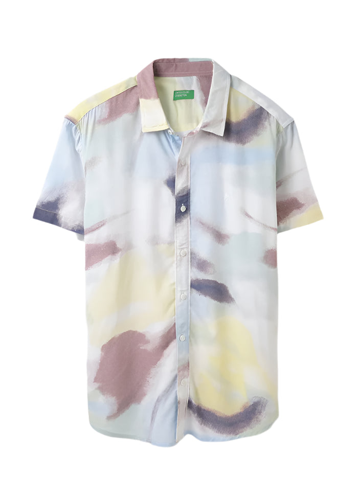 MEN&#39;S RELAXED FIT SPREAD COLLAR ABSTRACT SHIRT