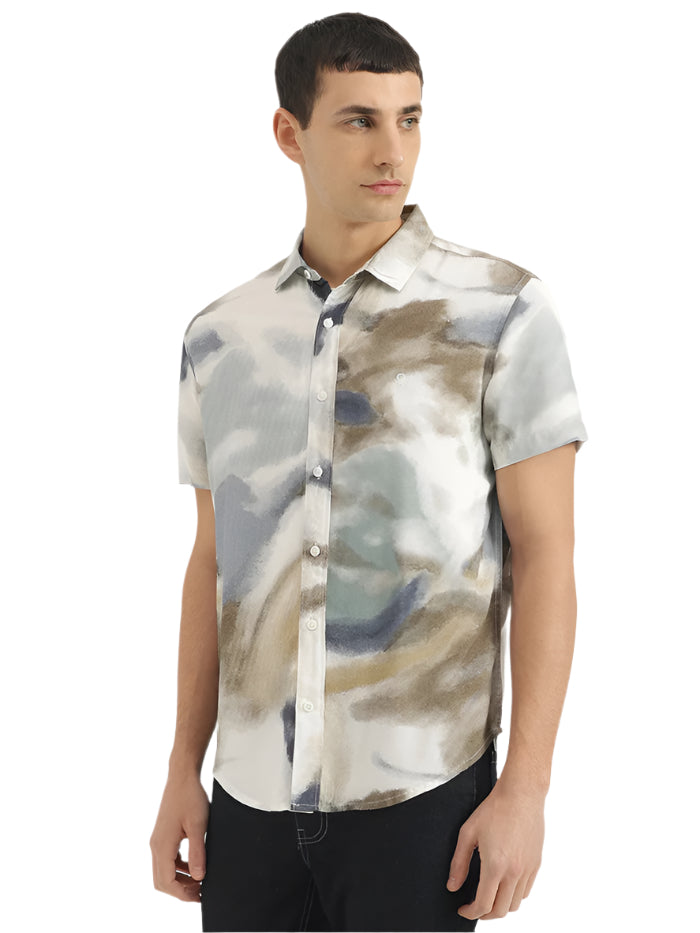 MEN'S RELAXED FIT SPREAD COLLAR ABSTRACT SHIRT